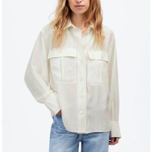 Madewell Silk Utility-Pocket Button-Up Shirt Women's Size Small in White NWT!